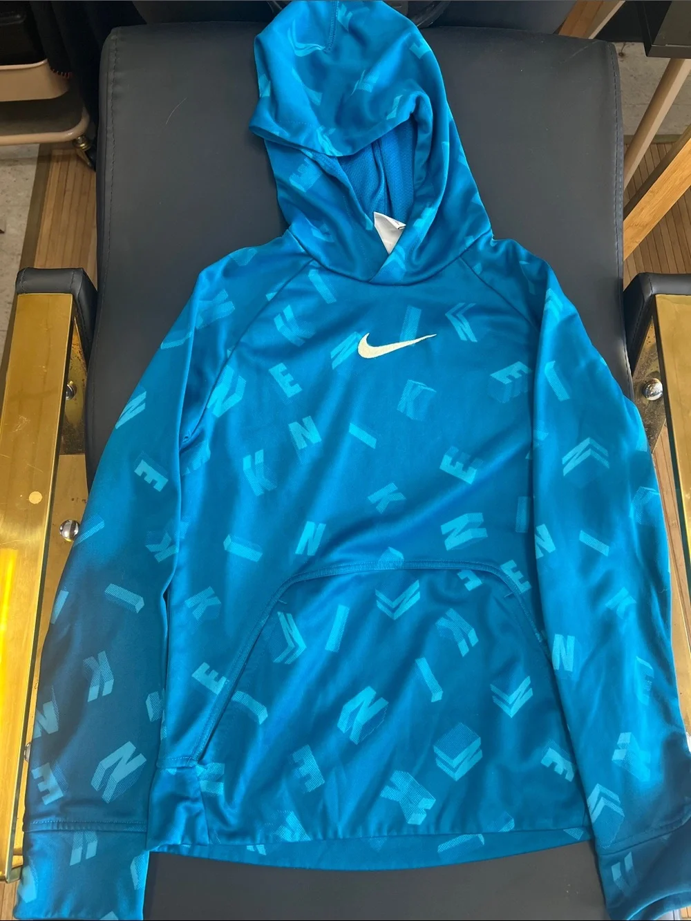 Nike Teal/Blue Allover Print Hoodie with White Swoosh